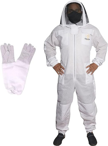 3 Layer Beekeeping Suit with Fencing Veil and Pair of Gloves Full Body Protection Sting Proof Suit Unisex