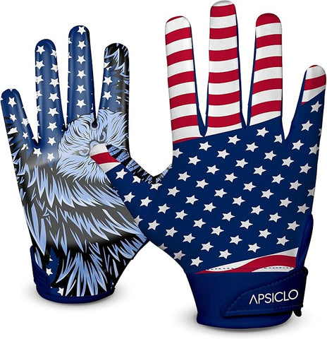 APSICLO Football Receiver Gloves Sticky Silicone Grip Youth & Adult USA Flag Slim-Fit Gloves
