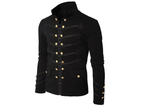 Men's Handmade 100% Cotton black Embroidery Military Napoleon Hook Jacket