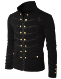 Men's Handmade 100% Cotton black Embroidery Military Napoleon Hook Jacket