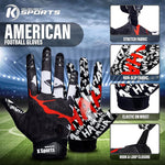 K Sports Football Gloves for Youth and Adult Receiver Sticky Silicone Grip Skin fit Tacky Gloves