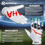 K Sports Football Gloves for Youth and Adult Receiver Sticky Silicone Grip Skin fit Tacky Gloves