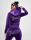 Juicy Velour Two Piece Rhinestone Tracksuit Set | Velvet Hoodie & Joggers | Low-Rise Velour Flare Track Pant